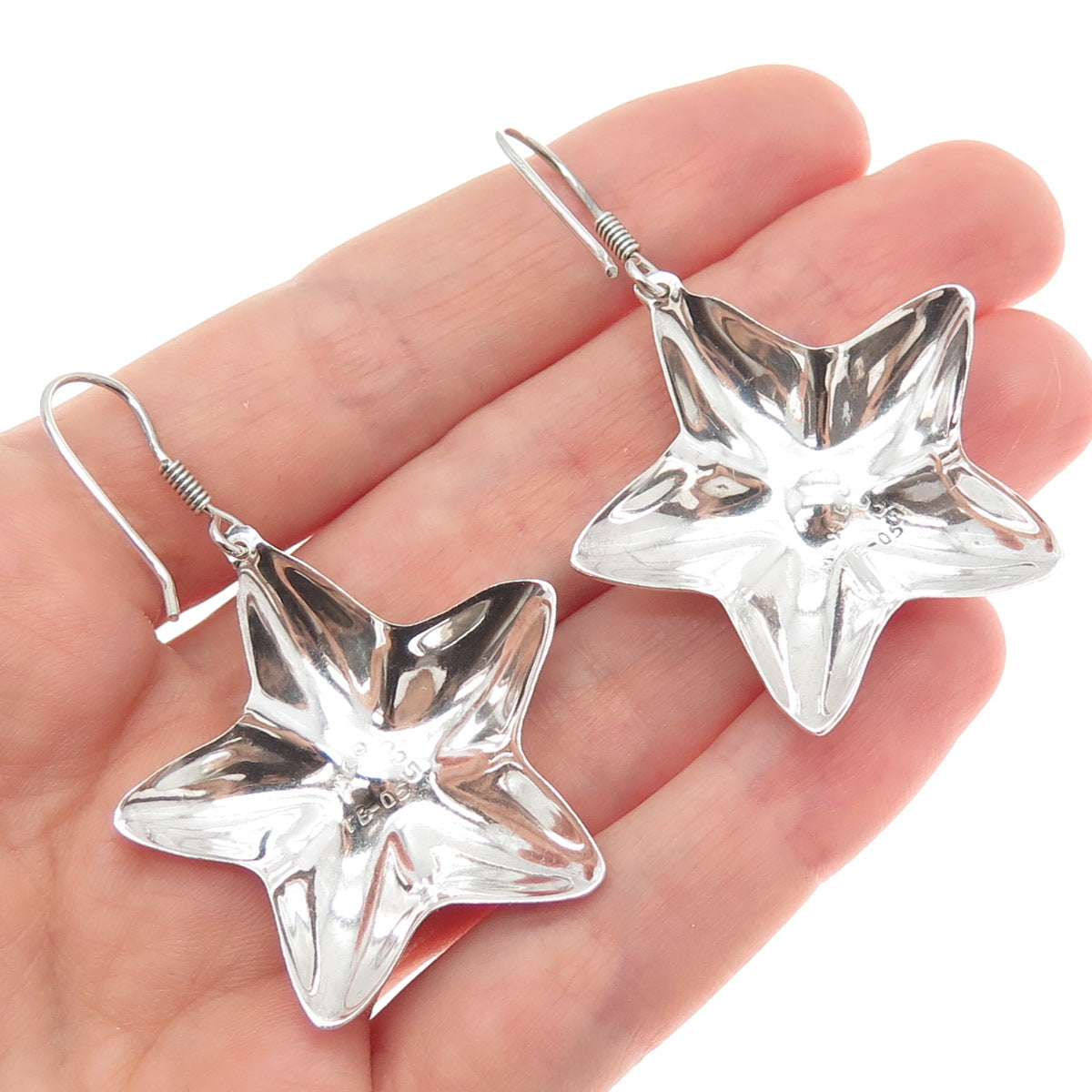 925 Sterling Silver Vintage Mexico Modernist Puffy Star Dangle Earrings