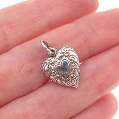 925 Sterling Silver Antique Art Deco Engraved Heart Chatelaine Charm Pendant