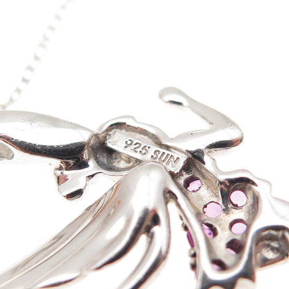 Sun 925 Sterling Silver Real Pink Sapphire Tinker Bell Cable Necklace 18"