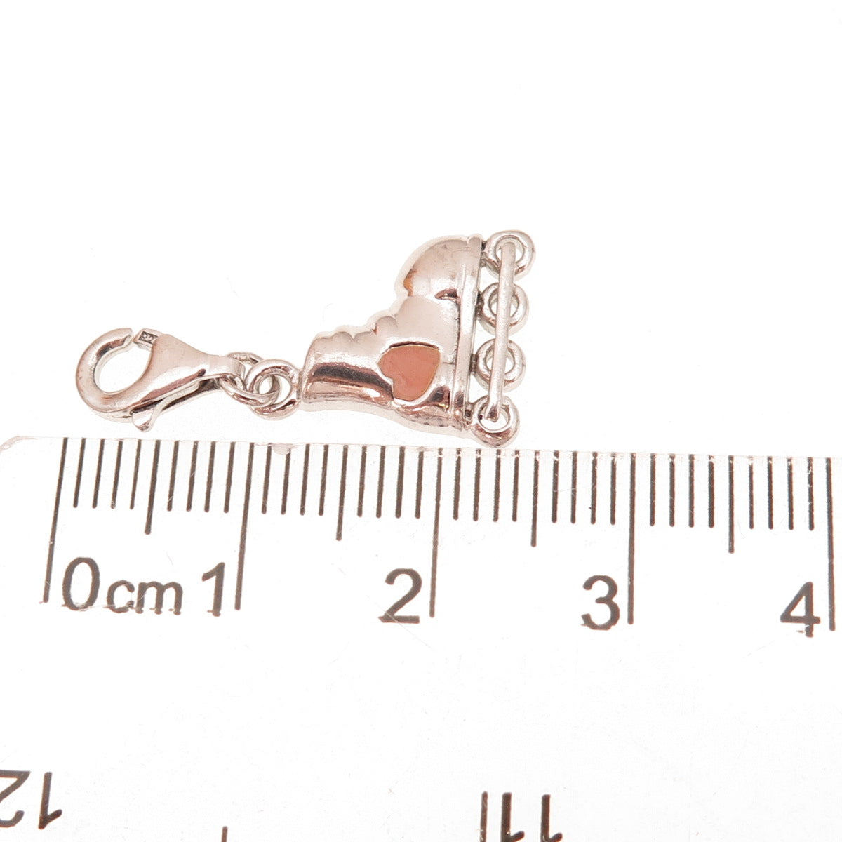 925 Sterling Silver Vintage Enamel Heart Roller Skate Lobster Lock Charm Pendant