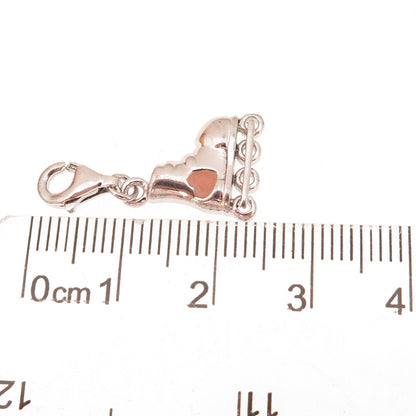 925 Sterling Silver Vintage Enamel Heart Roller Skate Lobster Lock Charm Pendant