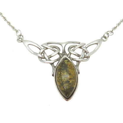 VALERIO V8 925 Sterling Silver Vintage Poland Amber Celtic Knot Necklace 17"