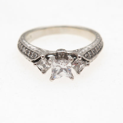 925 Sterling Silver Princess & Round-Cut C Z Engagement Ring Size 7
