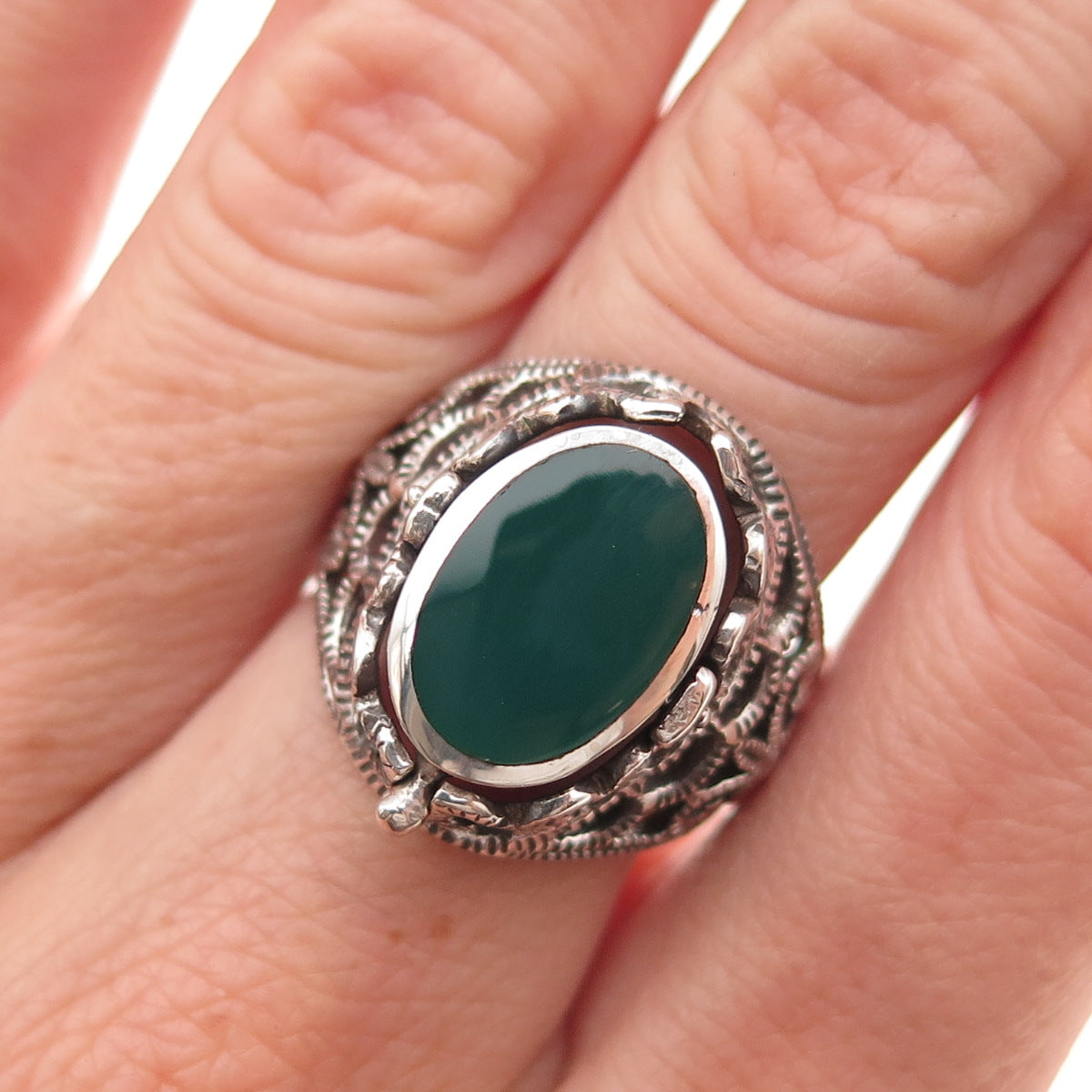 Chapal Zenray Sterling Vintage Real Black & Green Onyx Reversible Ring Size 7.25
