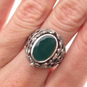 Chapal Zenray Sterling Vintage Real Black & Green Onyx Reversible Ring Size 7.25