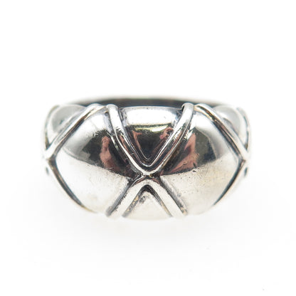 925 Sterling Silver Vintage Modernist X-Shape Dome Oxidized Ring Size 7.75