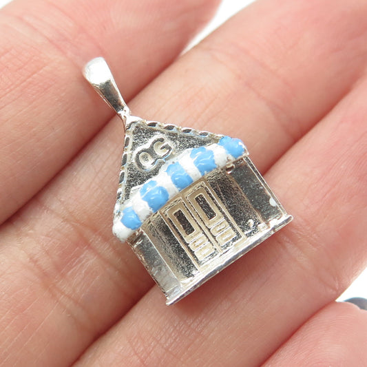 925 Sterling Silver Vintage Blue & White Enamel OG House Porch Charm Pendant