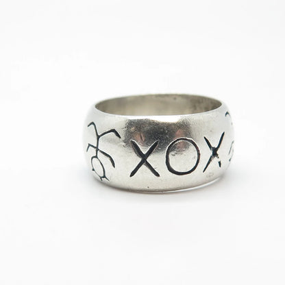 925 Sterling Silver Vintage "XOX" Girl & Boy Band Ring Size 6.25
