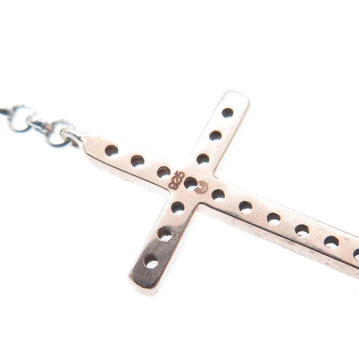 925 Sterling Silver 2-Tone Round-Cut C Z Cross Rolo Chain Necklace 19"