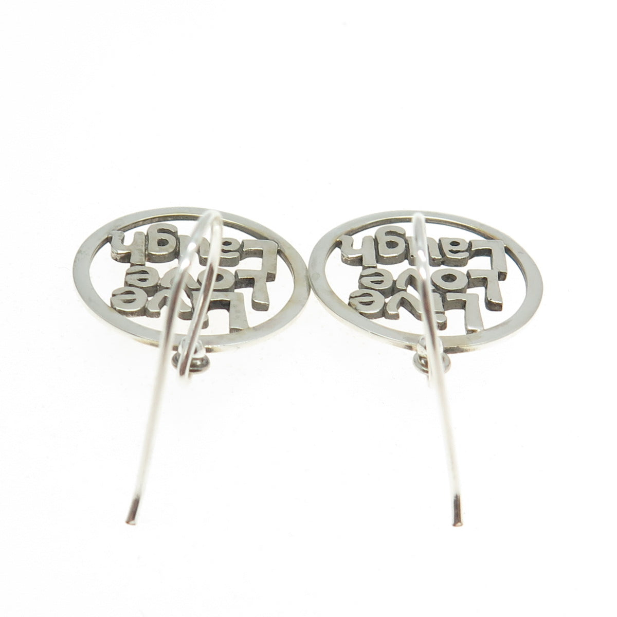 925 Sterling Silver "Live Love Laugh" Round Dangling Earrings