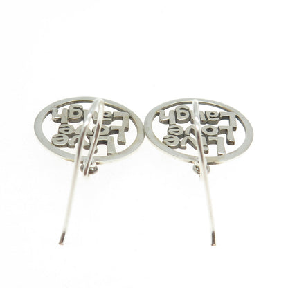 925 Sterling Silver "Live Love Laugh" Round Dangling Earrings
