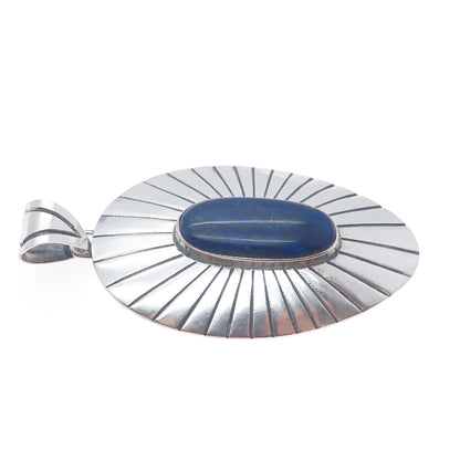 RAGUL CANO 925 Sterling Silver Vintage Mexico Real Lapis Lazuli Tribal Pendant
