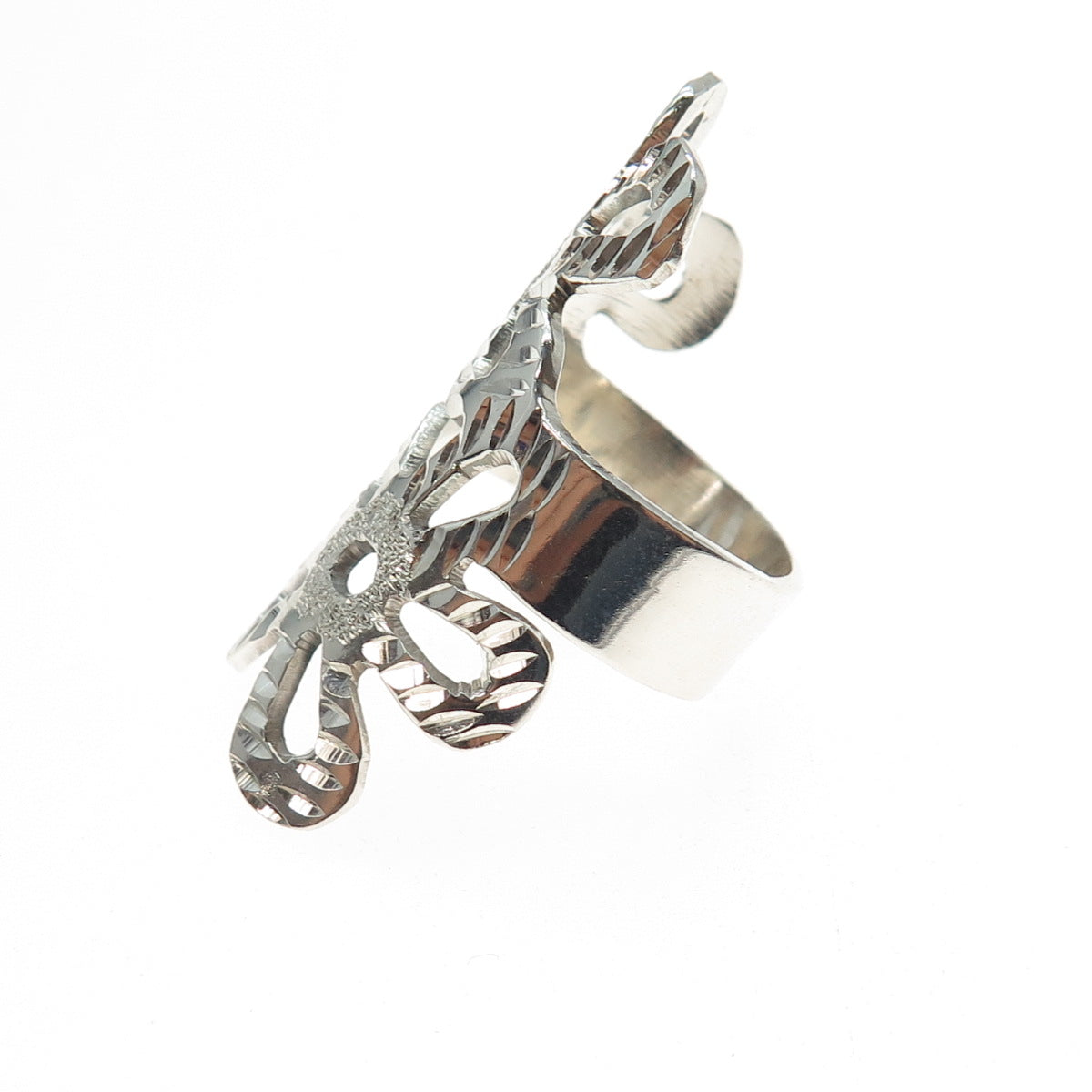 925 Sterling Silver Vintage Mexico Flower Blossom Bypass Ring Size 5.75