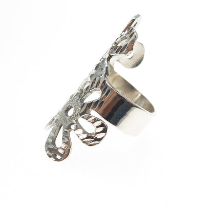 925 Sterling Silver Vintage Mexico Flower Blossom Bypass Ring Size 5.75