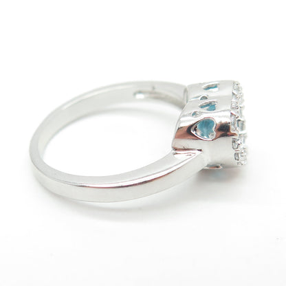 925 Sterling Silver White & Blue C Z Heart Ring Size 7