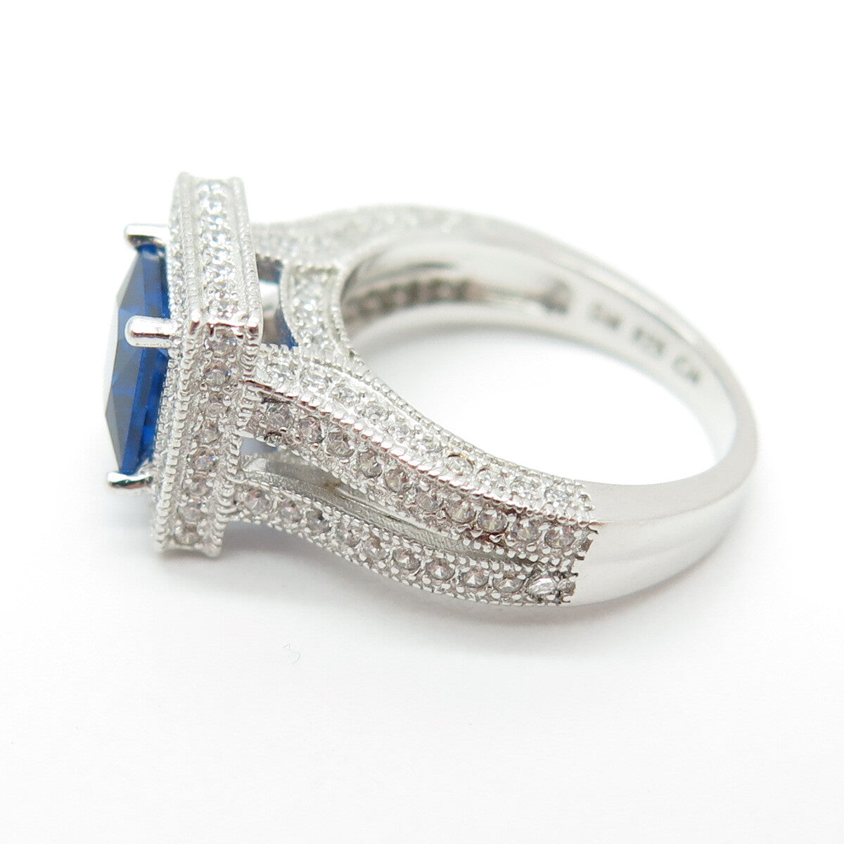 925 Sterling Silver Lab-Created Blue Sapphire & C Z Ring Size 5.25