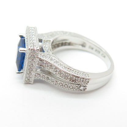 925 Sterling Silver Lab-Created Blue Sapphire & C Z Ring Size 5.25
