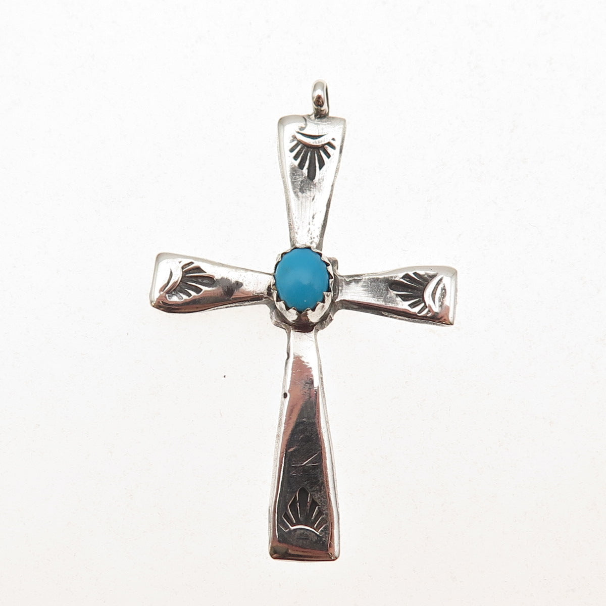Old Pawn 925 Sterling Silver Vintage Southwestern Turquoise Cross Tribal Pendant