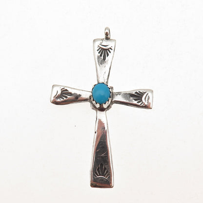 Old Pawn 925 Sterling Silver Vintage Southwestern Turquoise Cross Tribal Pendant