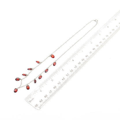 925 Sterling Silver Oval-Cut Red C Z Dangle Charm Cable Chain Necklace 16"