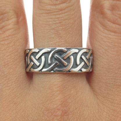 925 Sterling Silver Vintage Mexico Knot Oxidized Band Ring Size 13.5