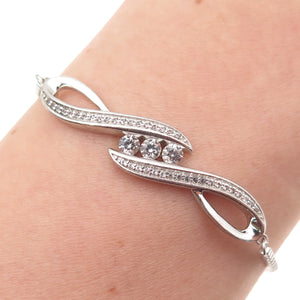925 Sterling Silver Real White Topaz Adjustable Box Link Bolo Bracelet 7-9.5"