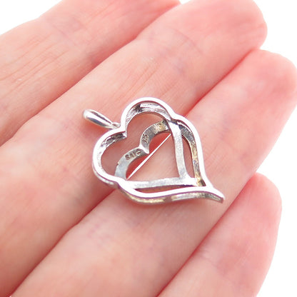 SAI 925 Sterling Silver Real Diamond Accent Double Heart Mini Charm Pendant