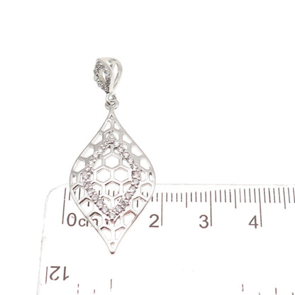 925 Sterling Silver Round-Cut C Z Honey Comb Petal Slide Charm Pendant