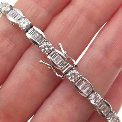 925 Sterling Silver Round & Emerald-Cut C Z Bracelet 7.5"