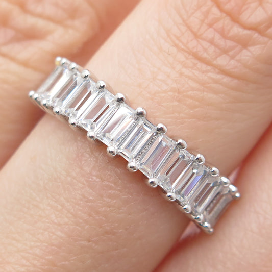 DSMK 925 Sterling Silver Emerald-Cut Shaped C Z Half Eternity Ring Size 7.25