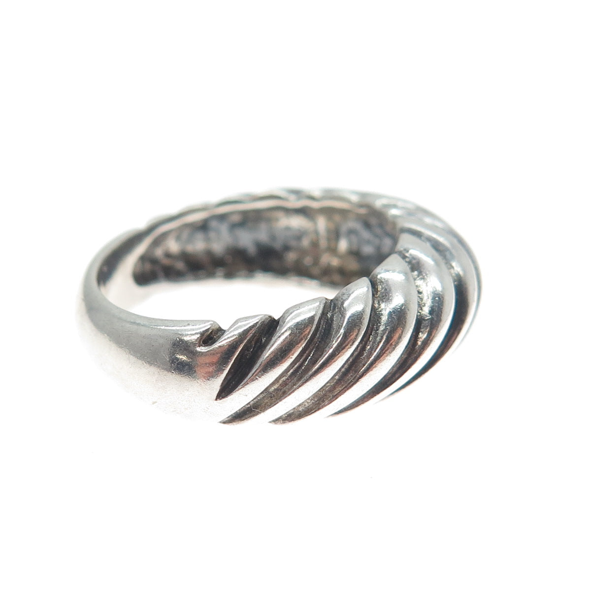 925 Sterling Silver Vintage Ribbed Dome Oxidized Ring Size 6.75
