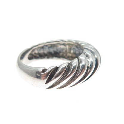 925 Sterling Silver Vintage Ribbed Dome Oxidized Ring Size 6.75