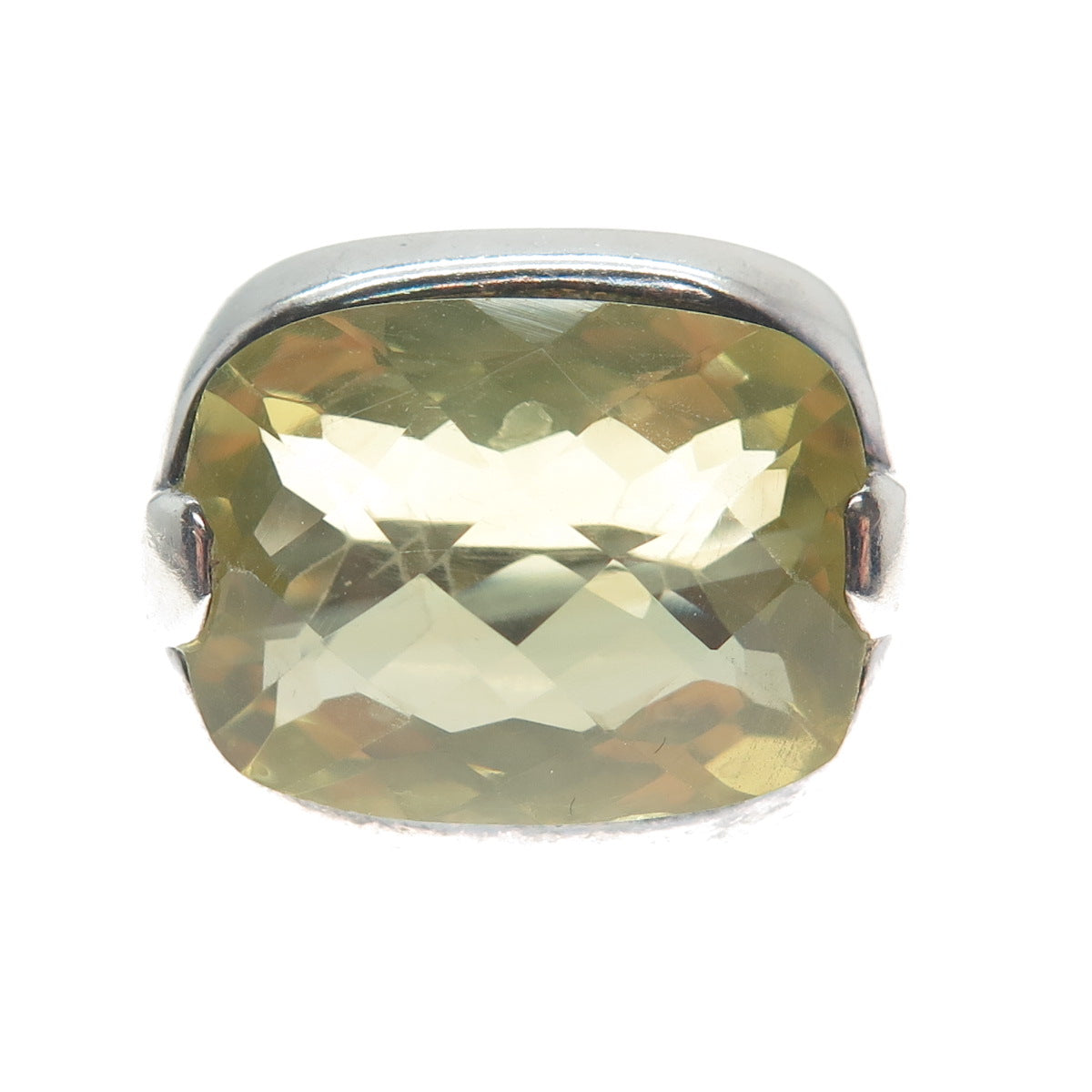 SOL 925 Sterling Silver Vintage Real Lemon Citrine Domed Oxidized Ring Size 7.75