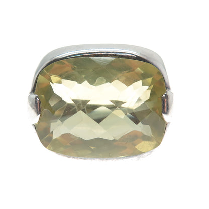 SOL 925 Sterling Silver Vintage Real Lemon Citrine Domed Oxidized Ring Size 7.75