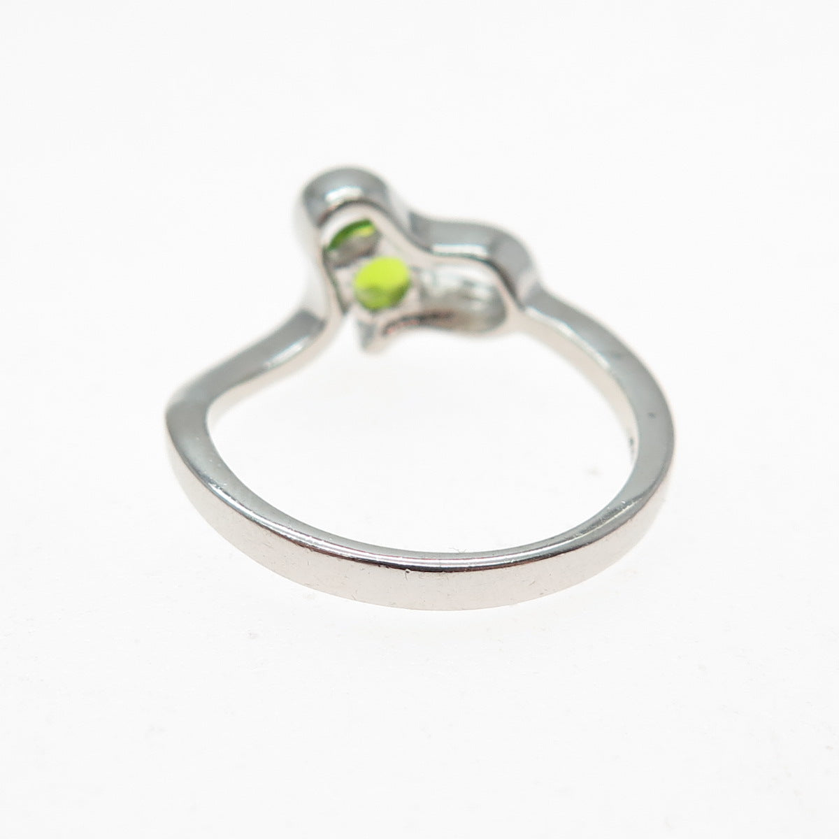 925 Sterling Silver Real Round-Cut Peridot Modernist Heart Ring Size 7