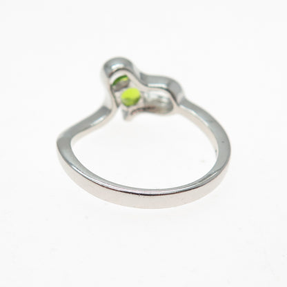 925 Sterling Silver Real Round-Cut Peridot Modernist Heart Ring Size 7