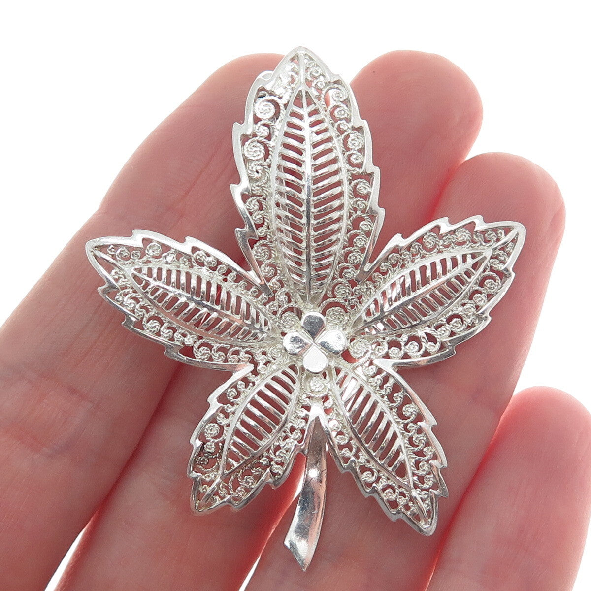 WILLI NONNENMANN 925 Sterling Silver Vintage Germany Floral Filigree Pin Brooch
