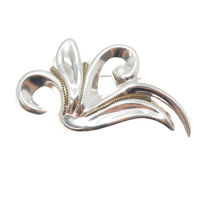 LATON 925 Sterling Silver 2-Tone Vintage Mexico Modernist Floral Pin Brooch