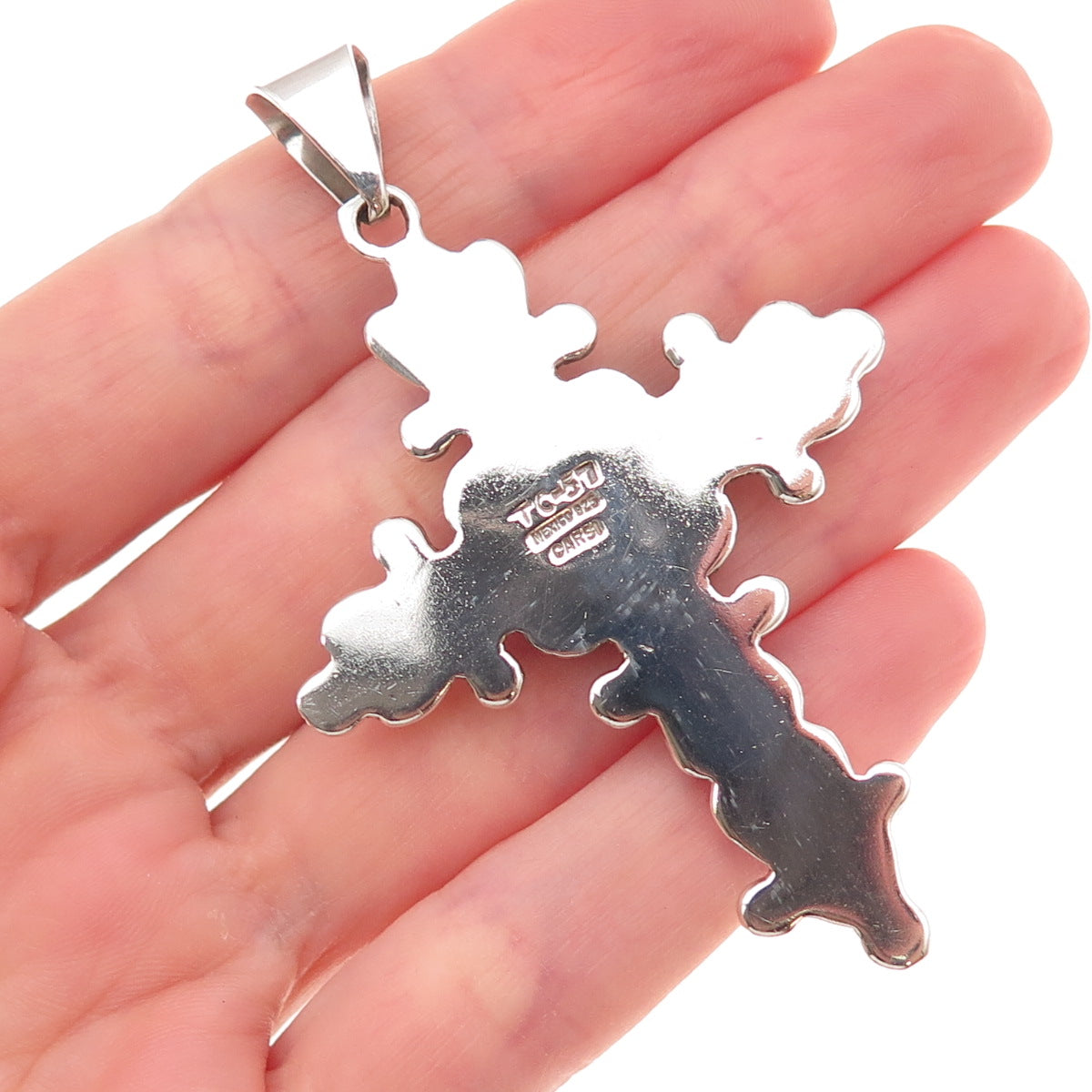 Carsi Sterling Silver Vintage Mexico Turquoise Lapis Onyx Sugilite Cross Pendant