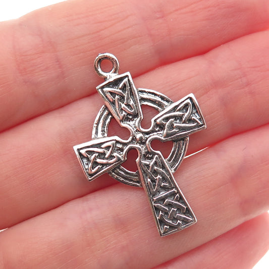 925 Sterling Silver Vintage Celtic Cross Oxidized Charm Pendant