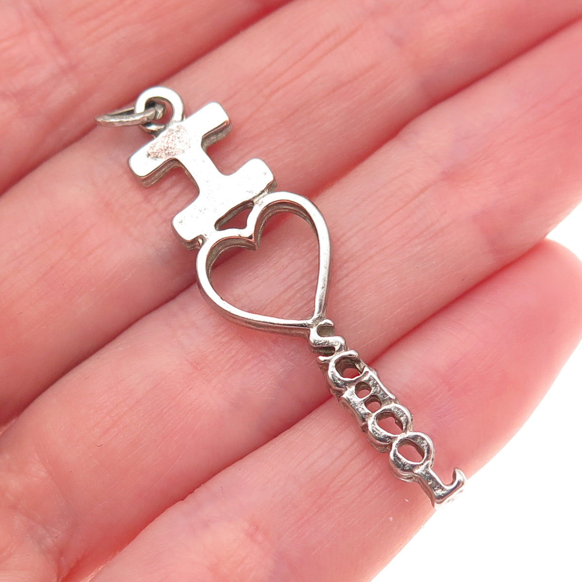 BEAU 925 Sterling Silver Vintage I Love School Oxidized Charm Pendant