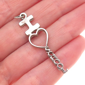 BEAU 925 Sterling Silver Vintage I Love School Oxidized Charm Pendant