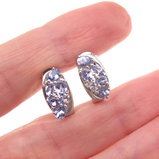 Chuck Clemency 925 Sterling Silver Real Tanzanite Cluster Claw Earrings