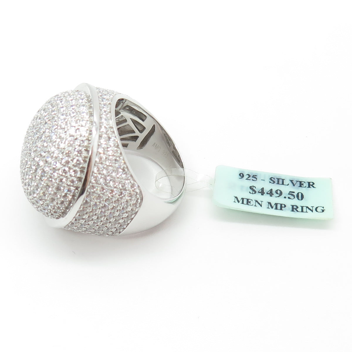 925 Sterling Silver Pave C Z Domed Ring Size 8