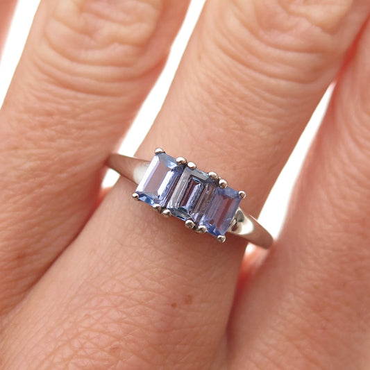 Chuck Clemency 925 Sterling Silver Real Emerald-Cut Tanzanite Ring Size 7.25