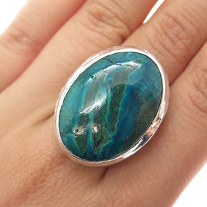 925 Sterling Silver Vintage Real Azurite Modernist Adjustable Ring Size 7.75