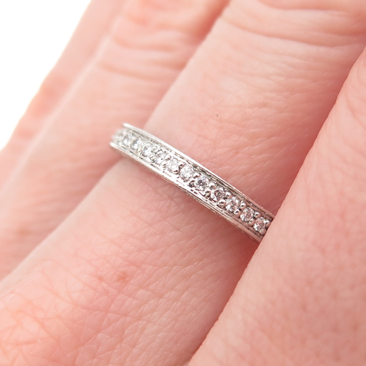 925 Sterling Silver Round-Cut C Z Half Eternity Stackable Band Ring Size 7