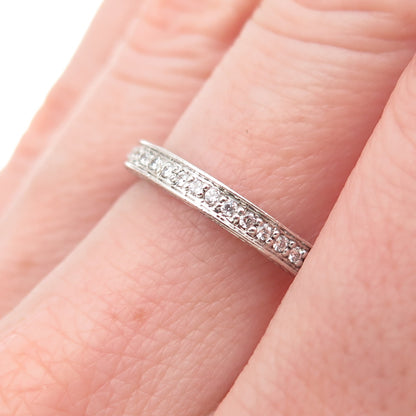 925 Sterling Silver Round-Cut C Z Half Eternity Stackable Band Ring Size 7