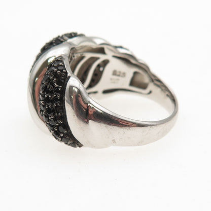 Milor 925 Sterling Silver Italy Real Black Spinel Cocoon Ring Size 9.25