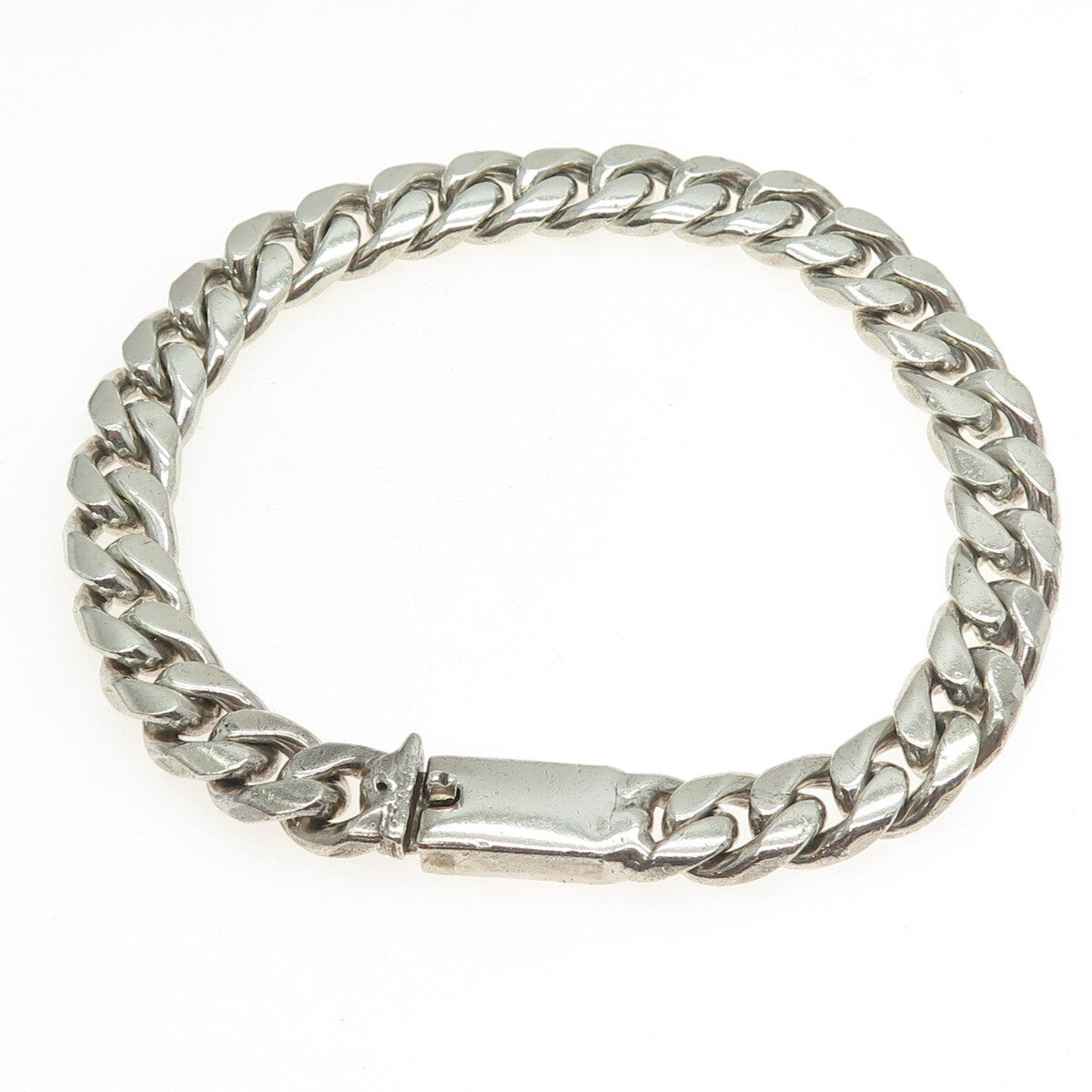 925 Sterling Silver Vintage Mexico Solid 50.8g Cuban Link Bracelet 8"